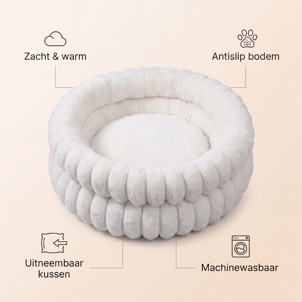 Kenmerken pluche mand: zacht en warm, antislip bodem, uitneembaar kussen, machinewasbaar