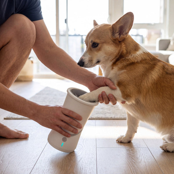 Pootenwasser in gebruik bij een hond