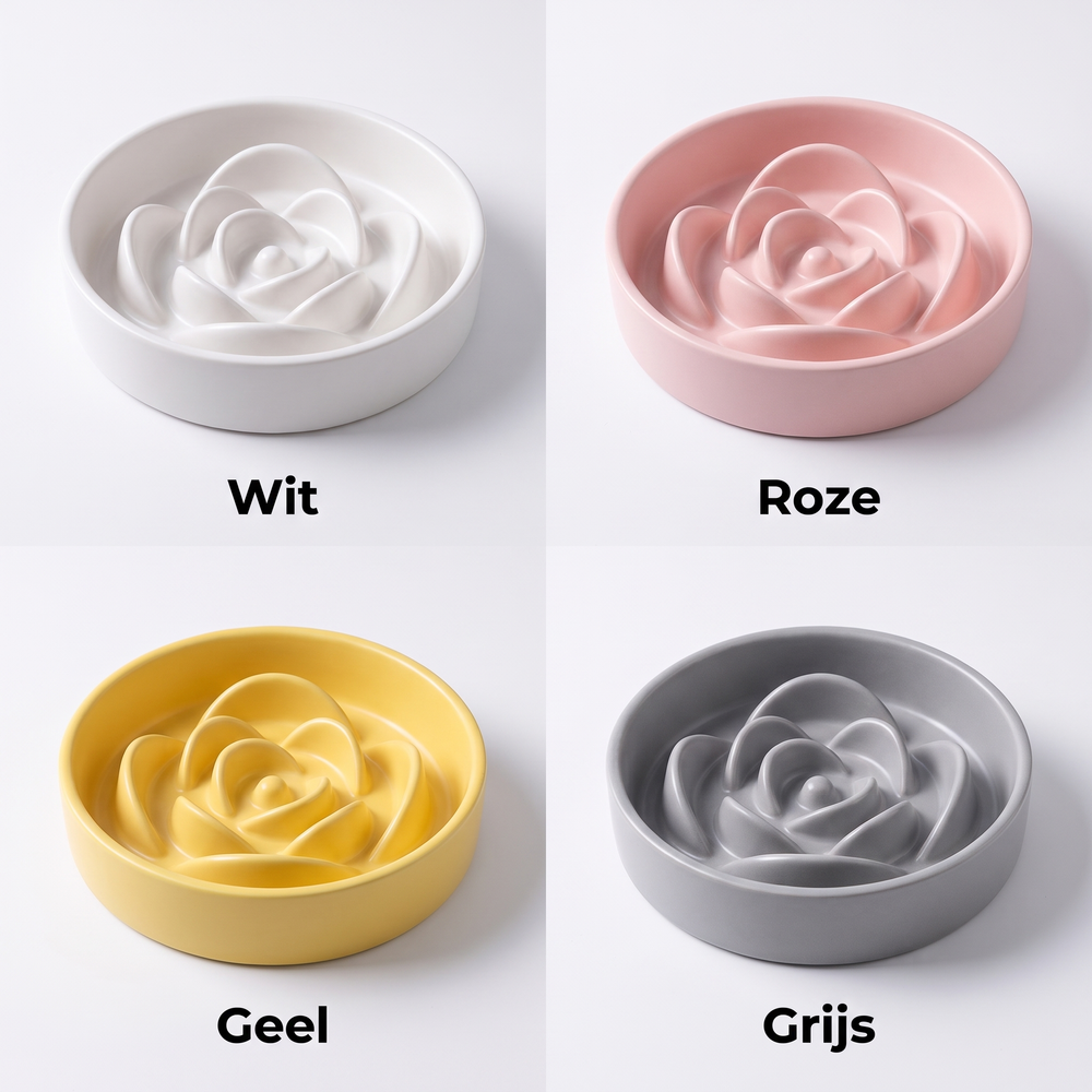 Slow feeder in 4 kleuren: wit, roze, geel en grijs