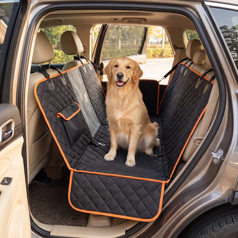 Hond op de Furleza autohoes in de auto